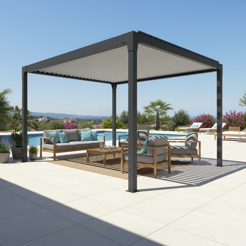 Pergola bioclimatique Nafira îlot 4,00x3,987m Motorisée à interrupteur