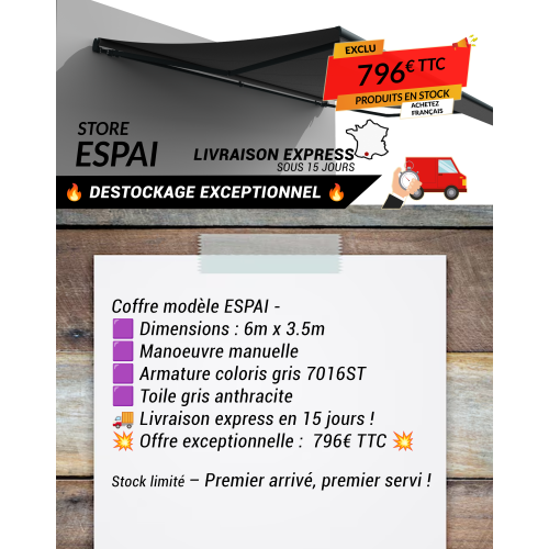 Destockage Store banne monobloc ESPAI 6,00x3,50m