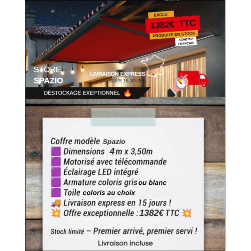 Destockage Store banne coffre Spazio 4 x 3,50m