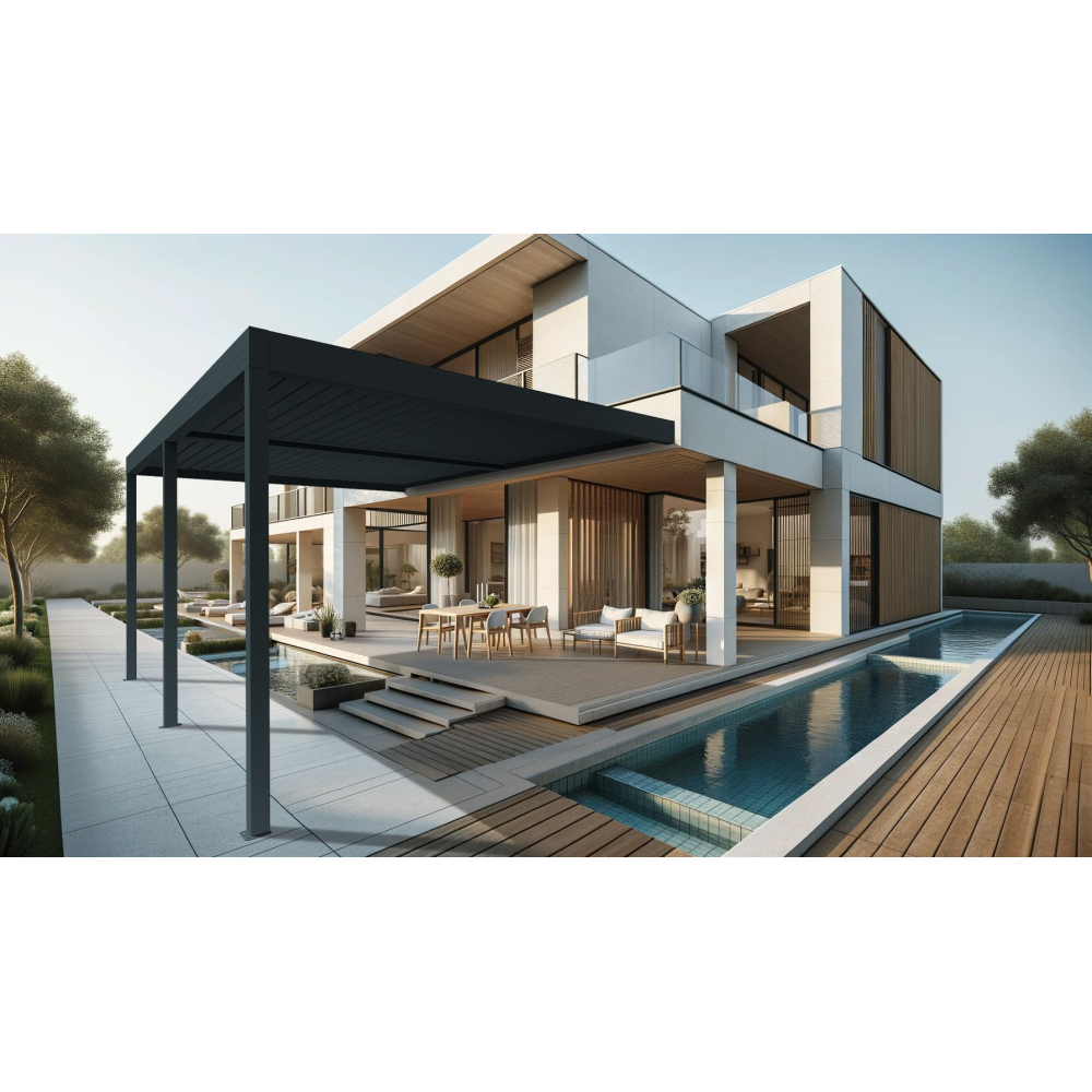 Pergola bioclimatique HELY 6,00x3,937m Vérin à télécommande Alia Productions - 1